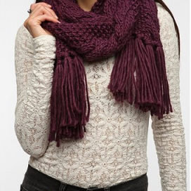 BDG Cable Knit Scarf in Grey, Ivory, and Purple: Urban Outfitters